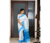 Handloom Cotton Saree with Jaba Kaj/Design - White & Blue