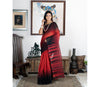 Handloom Ikkat Saree - Black on Brick Red