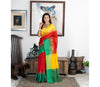 Handloom Saree With Ganga-Jamuna Par - Yellow & Green on Red