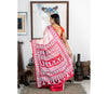 Kantha Stitch Work on Batik Printed Saree - Red & White