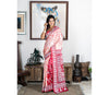 Kantha Stitch Work on Batik Printed Saree - Red & White