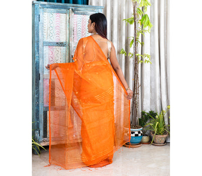 Handloom Muslin Silk Saree - Orange