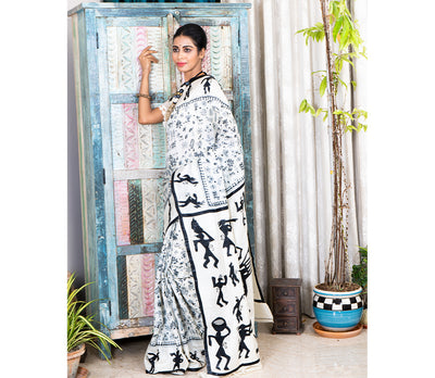 Kantha Stitch Applique Design Saree - Black on Tussar