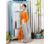 Kantha Stitch on Silk Saree with Jalchuri Pattern - Orange