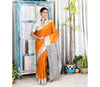 Kantha Stitch on Silk Saree with Jalchuri Pattern - Orange