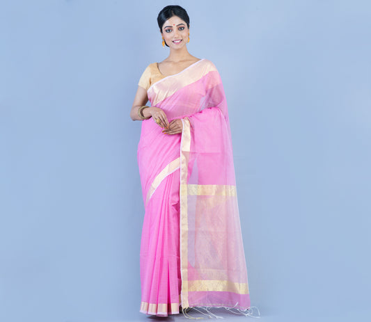 Handloom Saree from Nadia West Bengal - Pink - ArtisanSoul