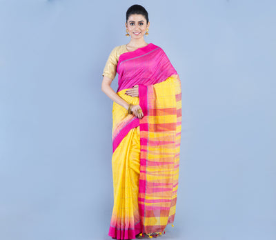 Handloom Silk Saree - Yellow & Purple