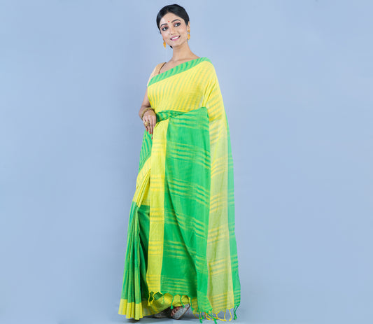 Handloom Cotton Saree - Yellow & Green