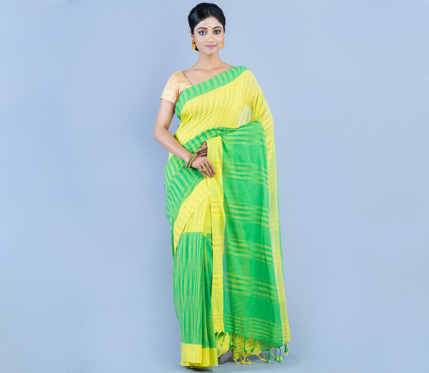 Handloom Cotton Saree - Yellow & Green
