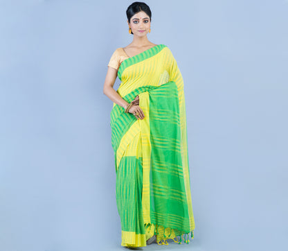 Handloom Cotton Saree - Yellow & Green
