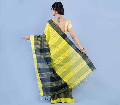 Handloom  Cotton Saree - Black & Yellow