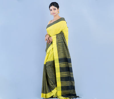 Handloom  Cotton Saree - Black & Yellow