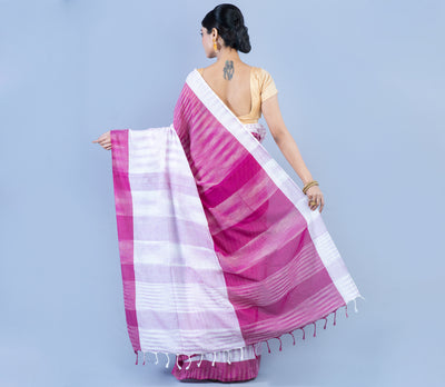 Handloom Cotton Saree - Purple & White