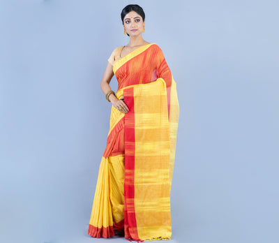 Handloom Cotton Saree - Yellow & Red