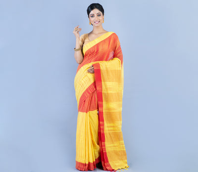 Handloom Cotton Saree - Yellow & Red