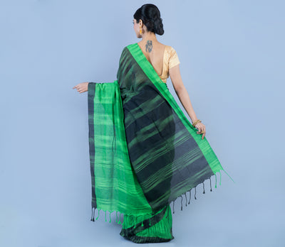 Handloom Cotton Saree - Black & Green