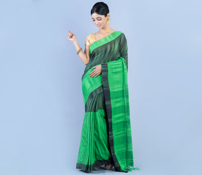 Handloom Cotton Saree - Black & Green