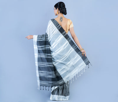 Handloom Cotton Saree - White & Black