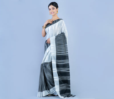 Handloom Cotton Saree - White & Black