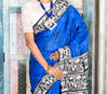 Kantha Stitch Work on Batik Printed Saree - Blue and Black