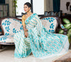 Handloom Jamdani Saree - Cyan Blue on White
