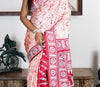 Kantha Stitch Work on Batik Printed Saree - Red & White
