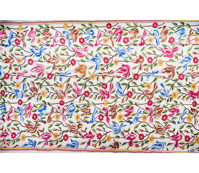 Kantha Stitched Dupatta on Tussar Base - Pink and Blue Birds