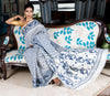 Handloom Jamdani Sub-Dhakai Saree - Navy Blue on White