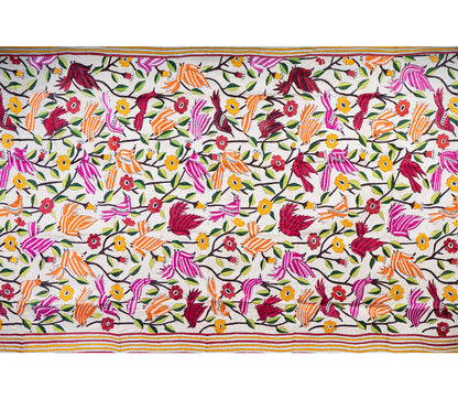 Kantha Stitched Dupatta on Tussar Base - Red Birds