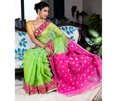Buy Green Silk Cotton Floral Pattern Jamdani Saree For Women by Samyukta  Singhania Online at Aza Fashions.