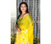 Handloom Muslin Silk Saree - Yellow with Leaf Design