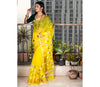 Handloom Muslin Silk Saree - Yellow with Leaf Design