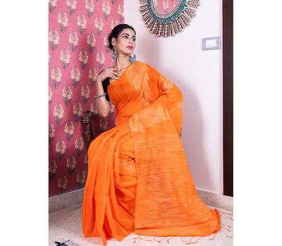 Handloom Gheecha Saree - Orange