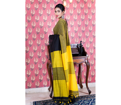 Handloom Cotton Saree with Maddhabani Design in Yellow