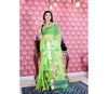 Handloom Muslin Silk Saree with Flower Design - Green
