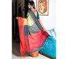 Handloom Saree With Ganga-Jamuna Par - Red &  Dark Grey on Yellow