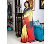 Handloom Saree With Ganga-Jamuna Par - Red &  Dark Grey on Yellow