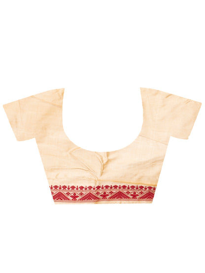 Assam Silk Saree - Golden with Maroon thread Work