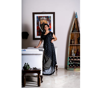 Sambalpuri Saree - Pure Cotton - Black, Gray & White