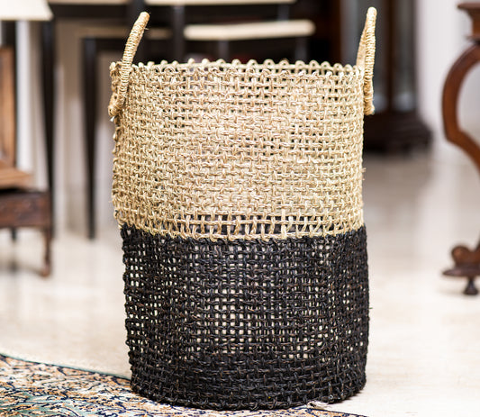 Laundry Bag made out of Sabai Grass - Black and Natural Shade