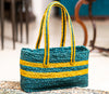 Market Bag Wide Type of Sabai Grass - Blue and Yellow