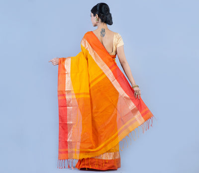 Tant Saree - Yellow with Orange Par