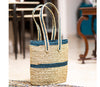 Single Strip Sabai Grass Hand Bag - Blue and Natural