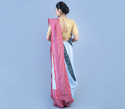 Handloom Saree Sky Blue with Black and Red Paar
