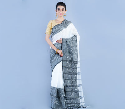 Handloom Saree White with Black Paar