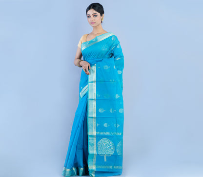 Tant Saree - Sky Blue with Zari work