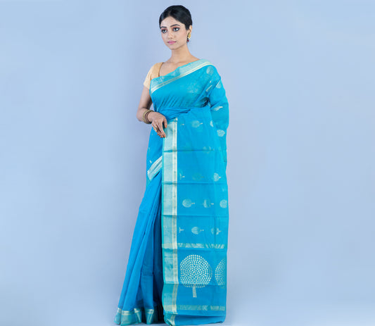 Tant Saree - Sky Blue with Zari work