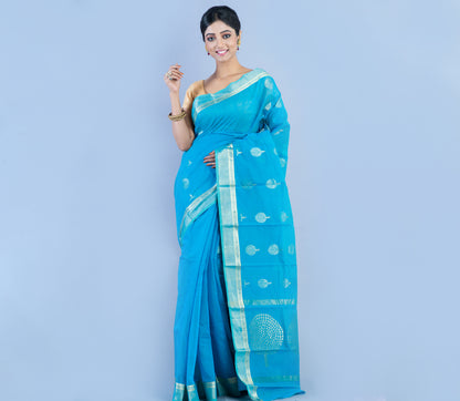Tant Saree - Sky Blue with Zari work