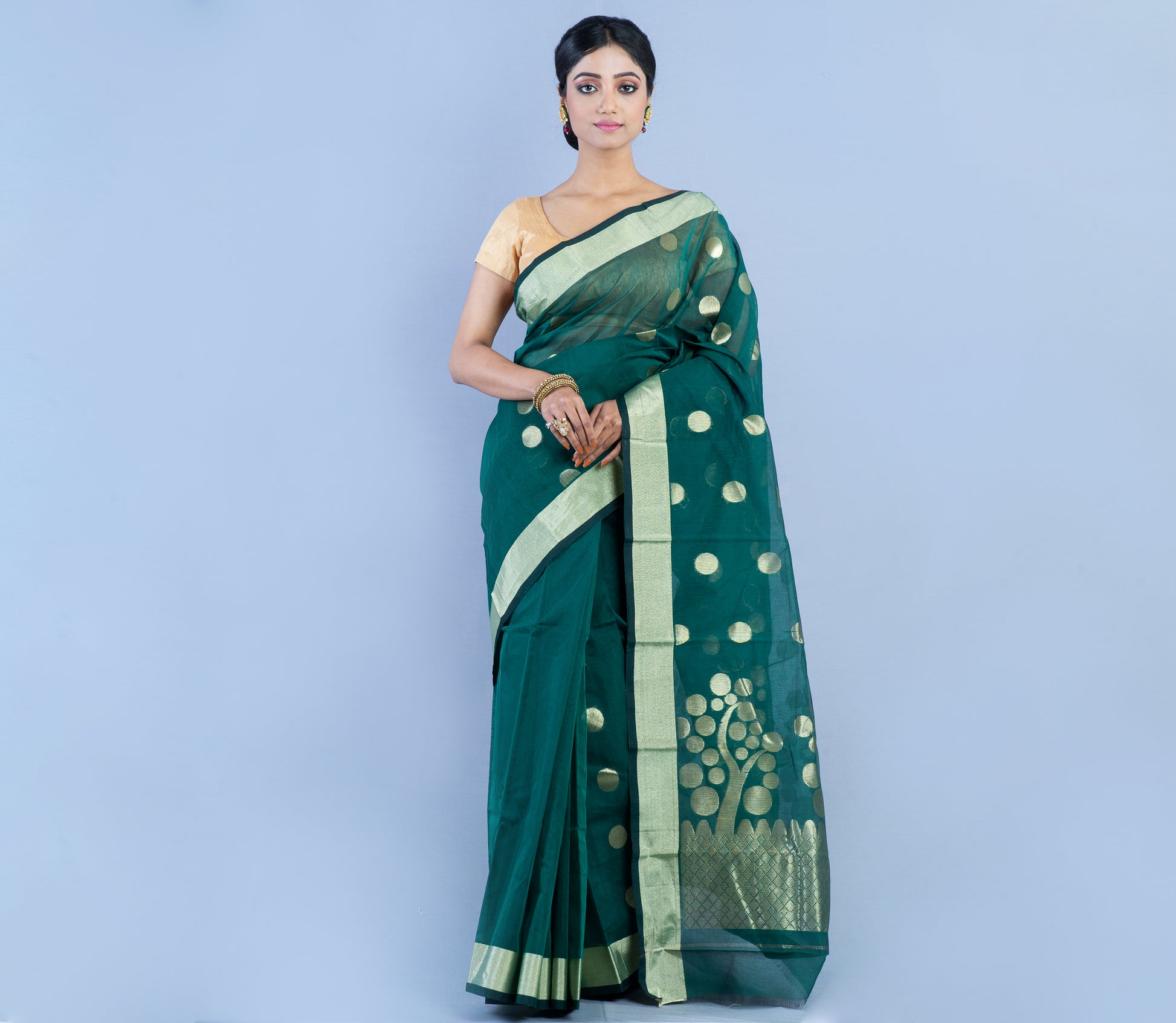 Tant Saree - Bottle Green - ArtisanSoul