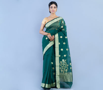 Tant Saree - Bottle Green - ArtisanSoul